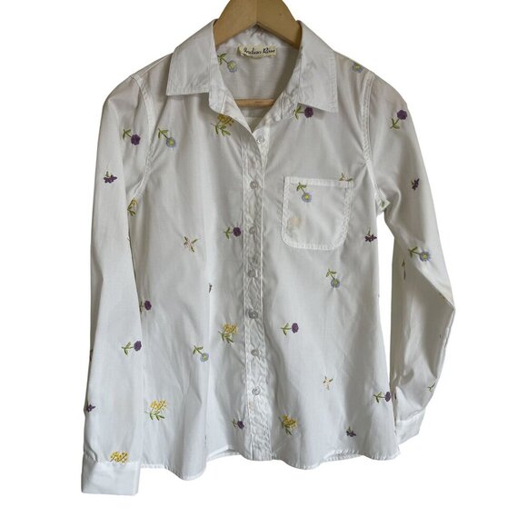 Indigo Rose Tops - Indigo Rose Size Small White Floral Embroidered Collared Button Up Long Sleeve S